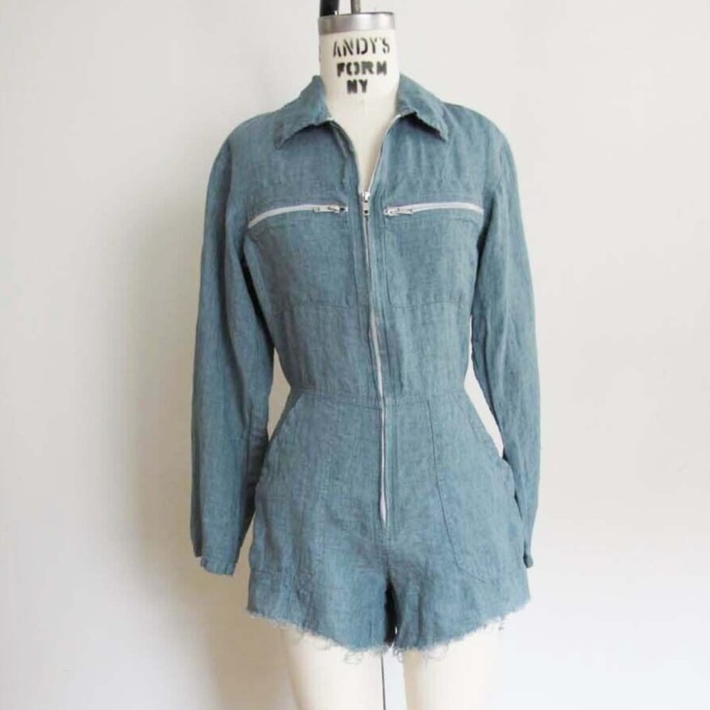 Jen's Pirate Booty Palmetto Romper XS Blue Bohemian Summer Cut Off Shorts